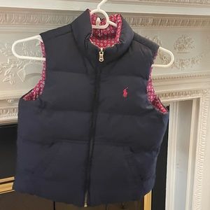 Girls Ralph Lauren blue and pink reversible down puffer vest (8-12)  M/ large
